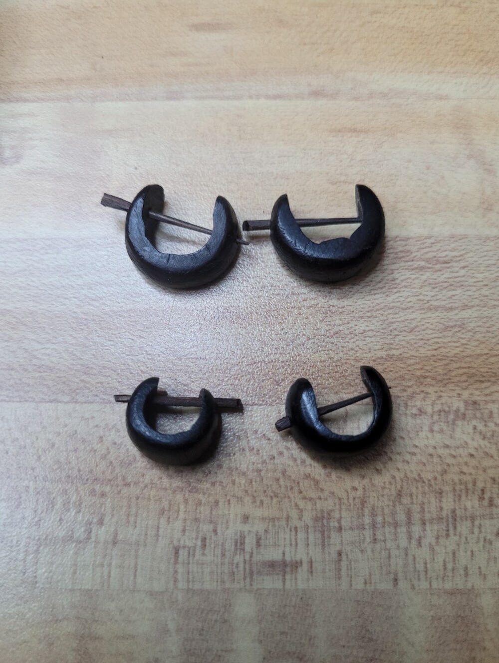 LOT 2 Pairs Organic Black Wood Tribal Hoop Earrings Boho Hippie Stick Pin